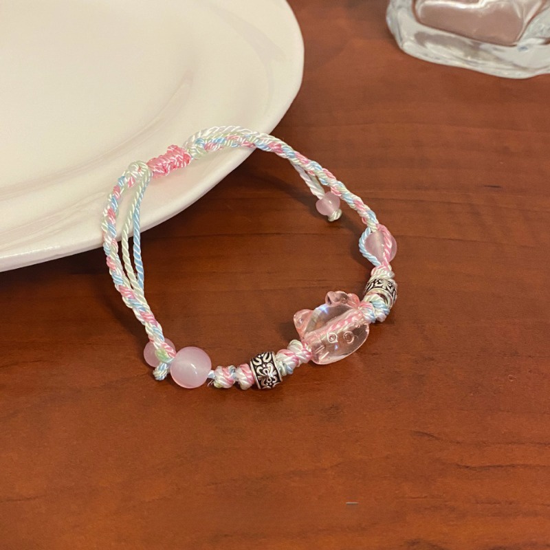Transparent Cat Color Rope Woven Bracelet for Girls New Fashion Cartoon Cute Cat Head Bracelet Jewelry Trend