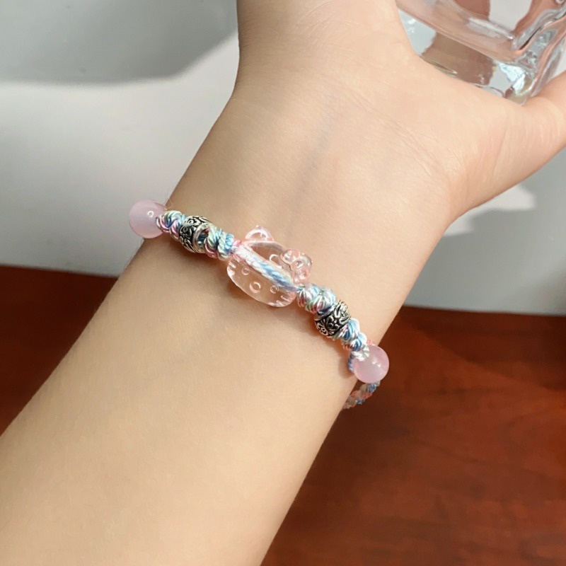Transparent Cat Color Rope Woven Bracelet for Girls New Fashion Cartoon Cute Cat Head Bracelet Jewelry Trend