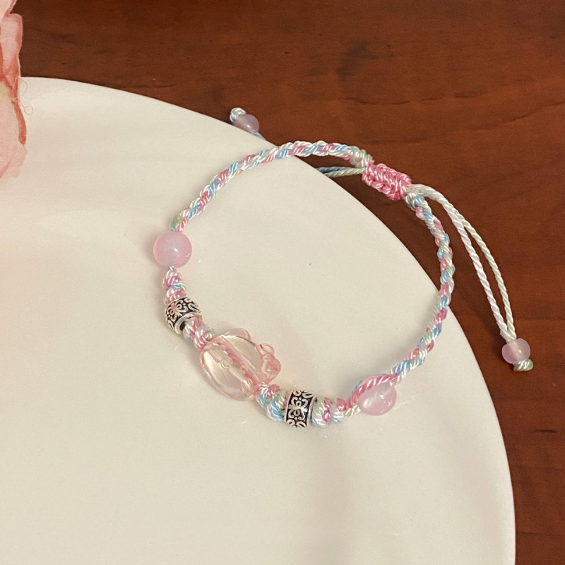 Transparent Cat Color Rope Woven Bracelet for Girls New Fashion Cartoon Cute Cat Head Bracelet Jewelry Trend