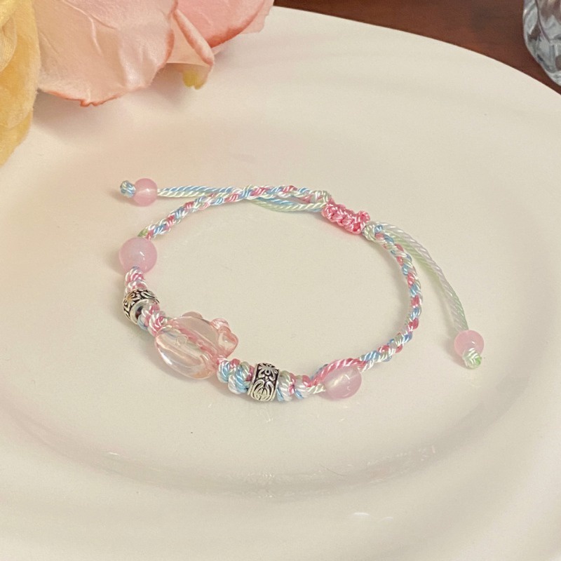 Transparent Cat Color Rope Woven Bracelet for Girls New Fashion Cartoon Cute Cat Head Bracelet Jewelry Trend