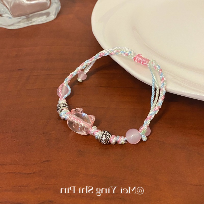 Transparent Cat Color Rope Woven Bracelet for Girls New Fashion Cartoon Cute Cat Head Bracelet Jewelry Trend