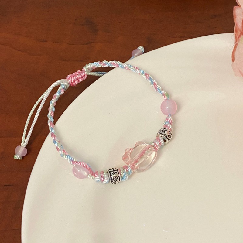 Transparent Cat Color Rope Woven Bracelet for Girls New Fashion Cartoon Cute Cat Head Bracelet Jewelry Trend