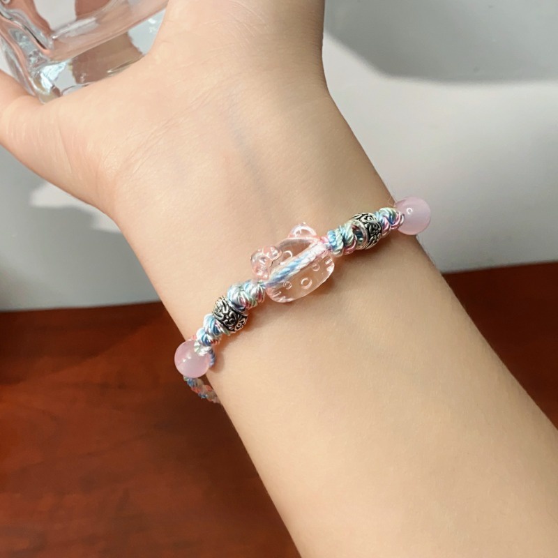 Transparent Cat Color Rope Woven Bracelet for Girls New Fashion Cartoon Cute Cat Head Bracelet Jewelry Trend