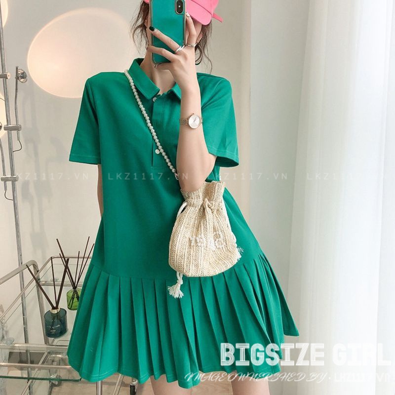 Váy đầm nữ Bigsize Đầm polo dáng suông tay ngắn có cổ xếp ly trơn mùa hè Phong cách Hàn Quốc Thời Trang đẹp
