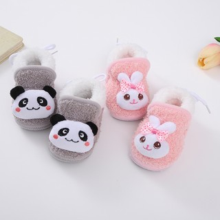 Giày Vải cotton Đế Mềm Dày Buộc Dây Phối Lông Kiểu Hoạt Hình Dễ Thương Cho Bé Tập Đi