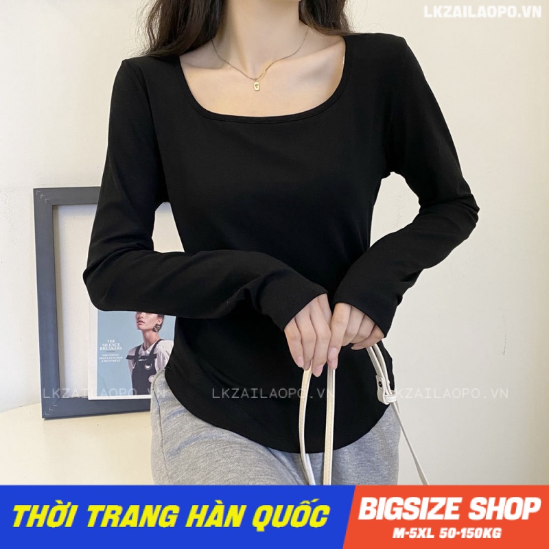 Áo thun nữ tay dài Bigsize Áo kiểu dáng ôm cổ vuông trắng mùa thu Phong Cách hàn quốc đẹp Thanh Lịch cho nữ