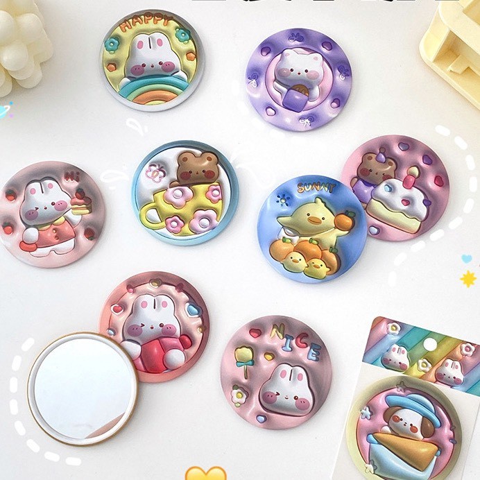 Gương cầm tay mini in hình 3D dễ thương tiện dụng