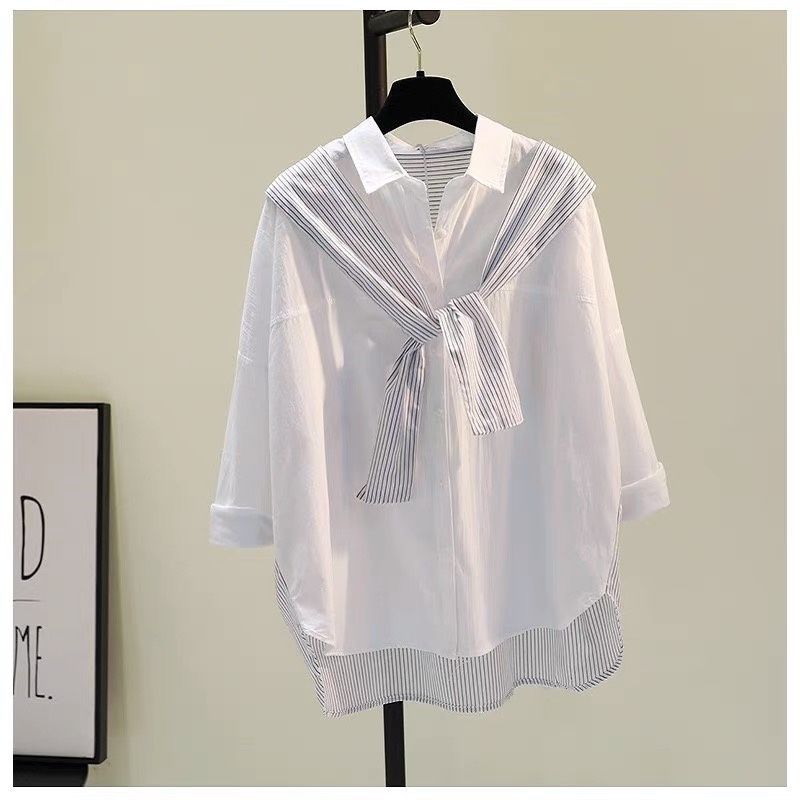 Qunz Bán Buôn Áo Sơ Mi Ghép Nối Khăn Choàng Thanh Dọc 7036