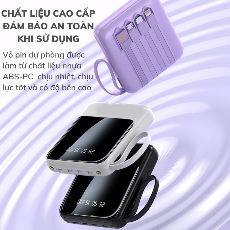 Sạc dự phòng 10000mah TZ03 Cao cấp Chính hãng Pin tích điện tích hợp 4 dây Nhỏ gọn Nhẹ Sạc không nóng máy  Techzone Mall