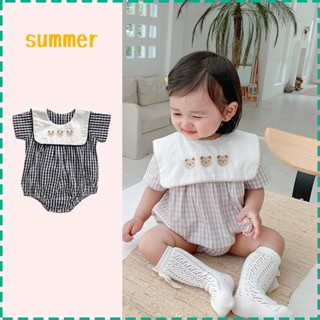 Áo Liền Quần Ngắn Tay Họa Tiết Sọc Caro Thời Trang Mùa Hè Cho Bé Gái 0-24 Tháng Tuổi