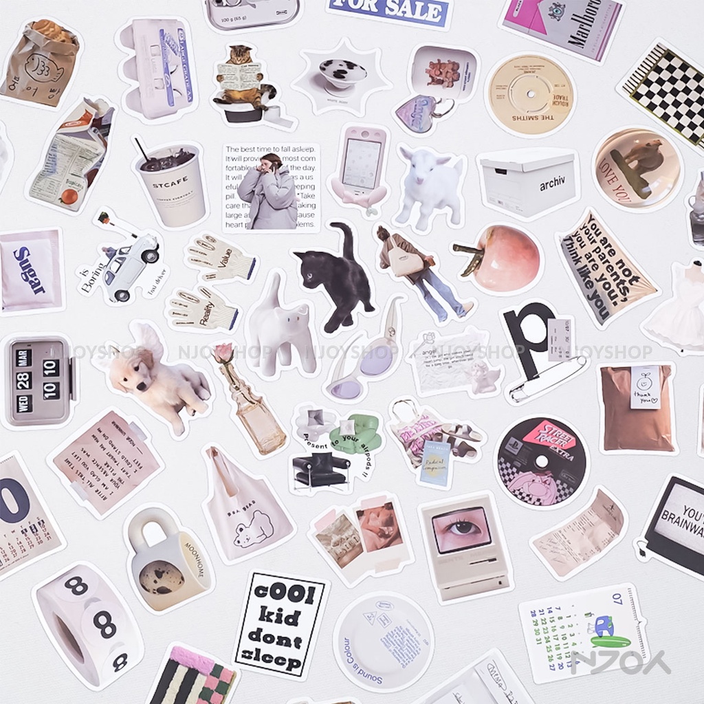 Hình Dán Sticker Đời Sống Hàn Quốc Korean Chó Mèo Chống Thấm Nước Cho Điện Thoại Vali Sổ Mũ Bảo Hiểm Laptop Njoyshop