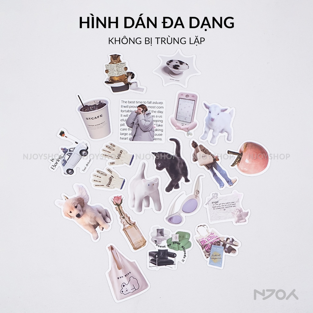 Hình Dán Sticker Đời Sống Hàn Quốc Korean Chó Mèo Chống Thấm Nước Cho Điện Thoại Vali Sổ Mũ Bảo Hiểm Laptop Njoyshop