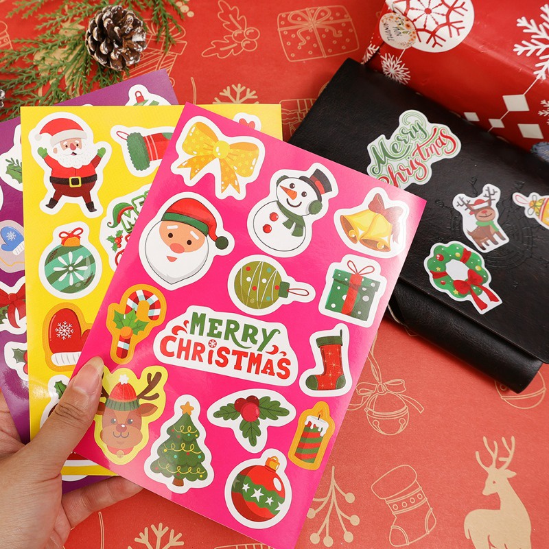 1 Tấm Nhãn Dán Trang Trí Giáng Sinh Hình Ông Già Noel Tuần Lộc Dễ Thương