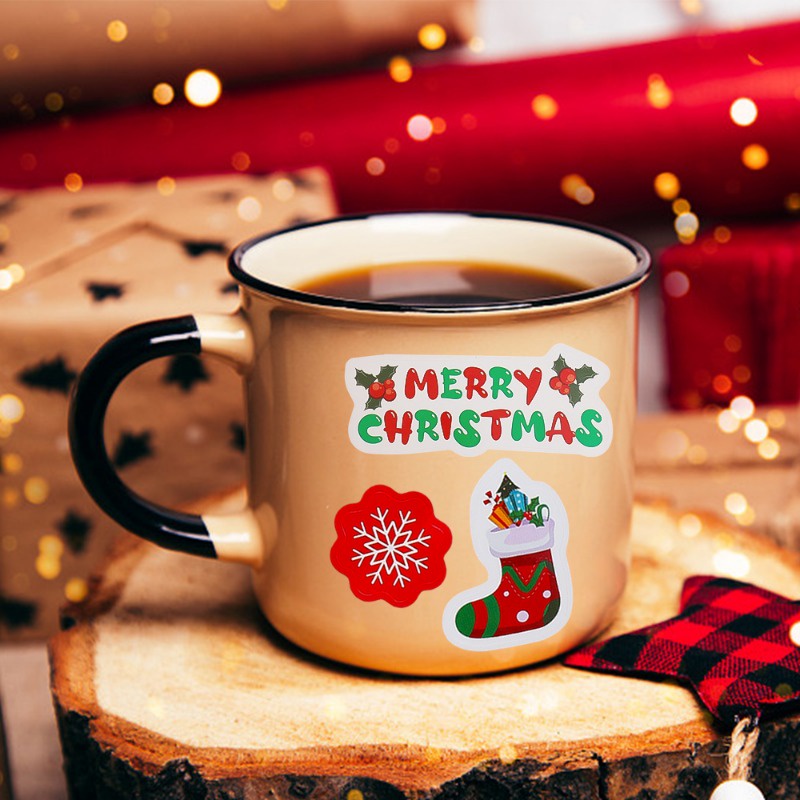 1 Tấm Nhãn Dán Trang Trí Giáng Sinh Hình Ông Già Noel Tuần Lộc Dễ Thương