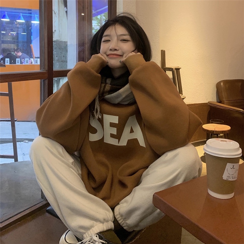 CheeseBunny Áo sweater nỉ bông form rộng dài tay unisex mặc đôi nam nữ mùa đông ulzzang