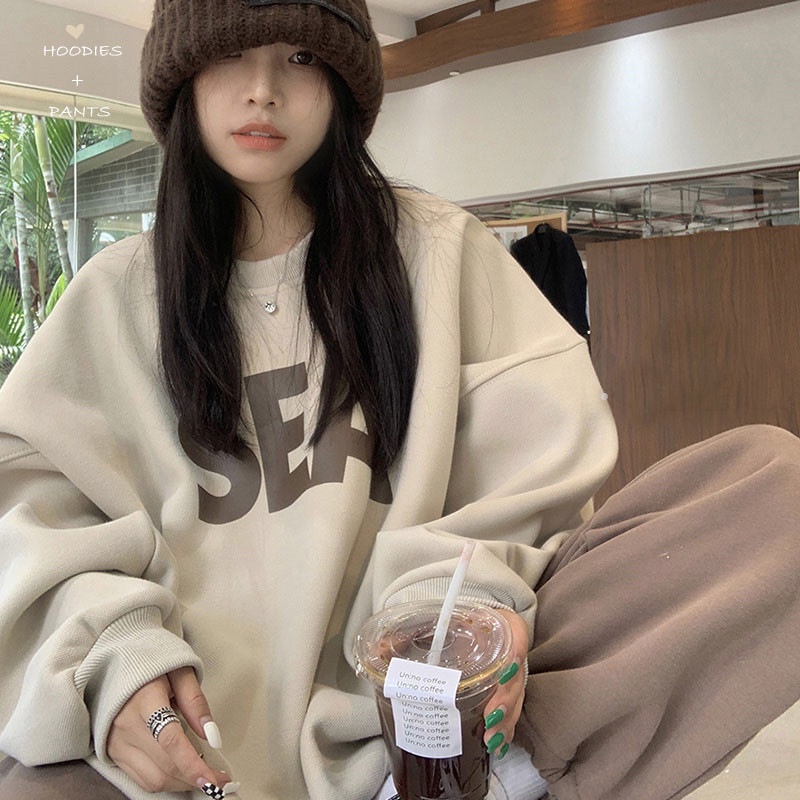 CheeseBunny Áo sweater nỉ bông form rộng dài tay unisex mặc đôi nam nữ mùa đông ulzzang