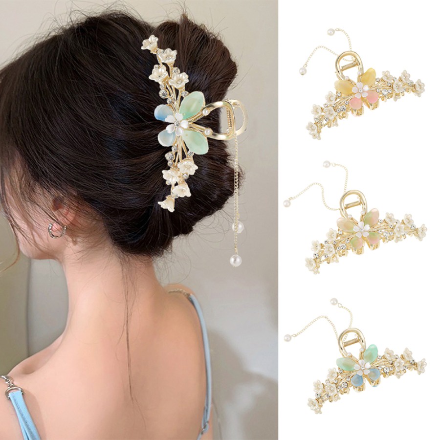 Kẹp Tóc Đính Đá Hình Hoa Và Bướm Bằng Hợp Kim Phong Cách Hàn Quốc