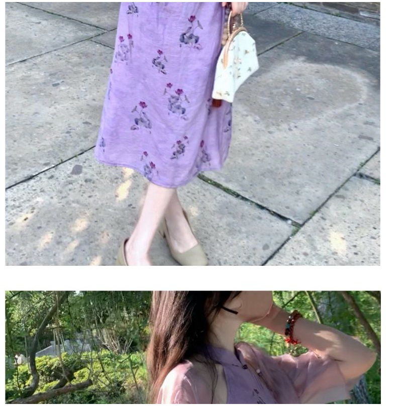 Here comes Đầm Sườn Xám Cách Tân Ôm Dáng Hở Vai Nhẹ Nhàng retro Hoa wisteria Thời Trang Xuân Hè Mới Dành Cho Bạn Nữ mlot