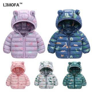  LJMOFA Áo khoác giữ nhiệt có mũ trùm đầu và khóa kéo hình khủng long hoạt hình thời trang cho bé trai và bé gái 
