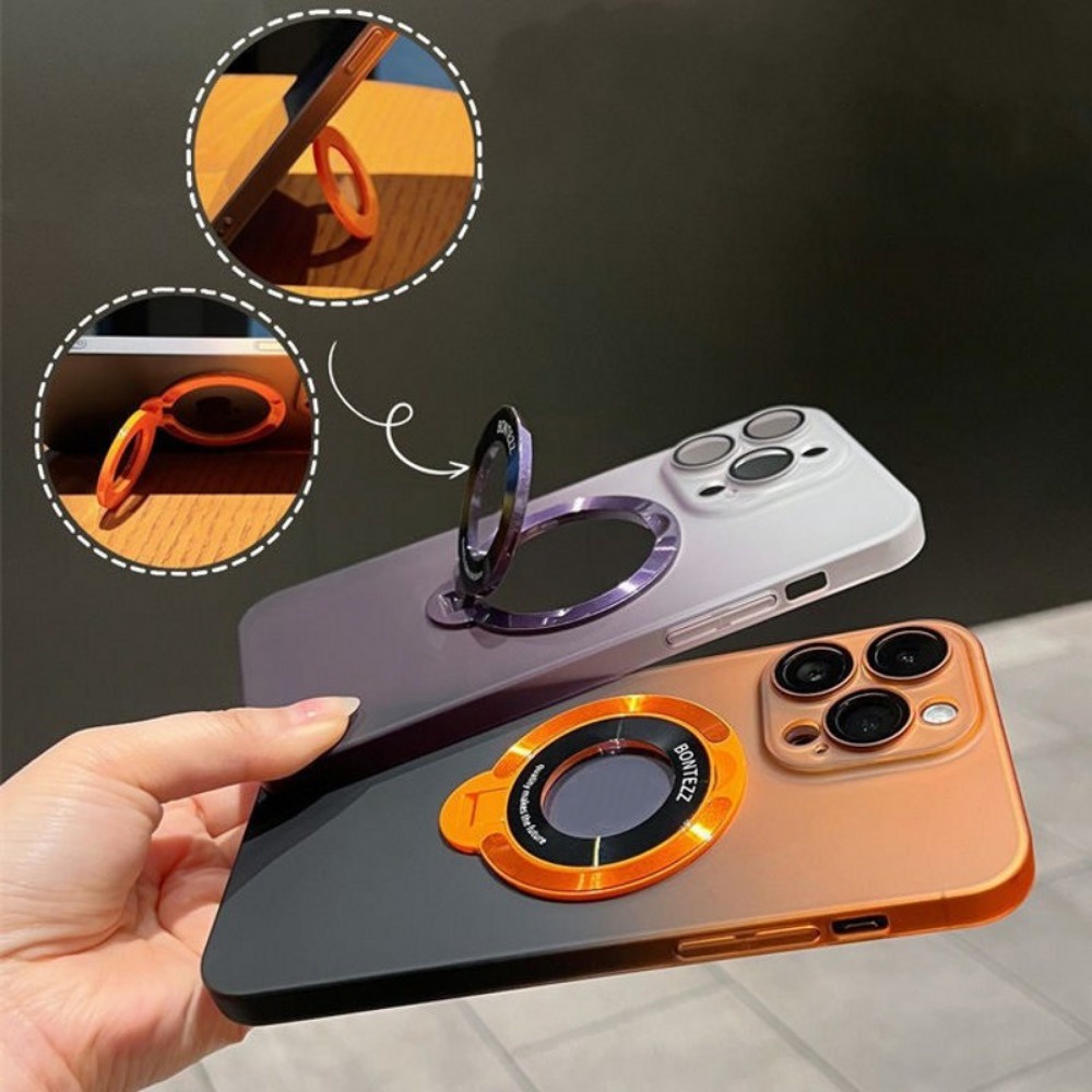 Sang Trọng Ốp Điện Thoại Màu gradient Mặt Nhám Kèm Móc Xỏ Ngón Nam Châm Cho iphone 15 14 13 12 pro max Giá Đỡ
