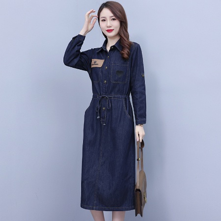 Đầm denim Tay Dài Dáng Rộng Thêu Họa Tiết Thời Trang Xuân Thu Kiểu Mới Cho Nữ Size s-3xl