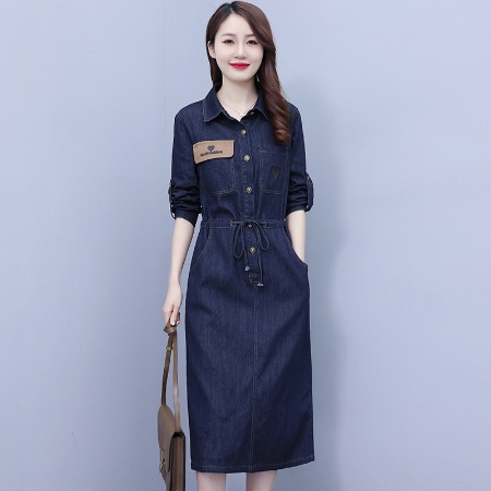 Đầm denim Tay Dài Dáng Rộng Thêu Họa Tiết Thời Trang Xuân Thu Kiểu Mới Cho Nữ Size s-3xl