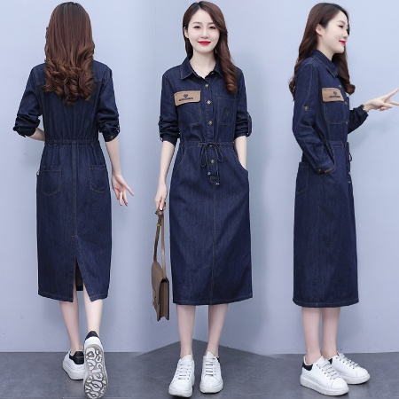 Đầm denim Tay Dài Dáng Rộng Thêu Họa Tiết Thời Trang Xuân Thu Kiểu Mới Cho Nữ Size s-3xl