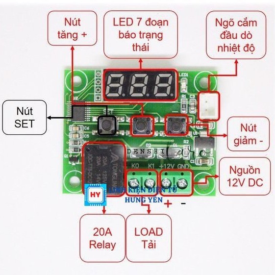 Mạch Cảm Biến Nhiệt Độ W1209 XH-W1209 Relay 12VDC - Ấp Trứng (Kèm Vỏ Mica)