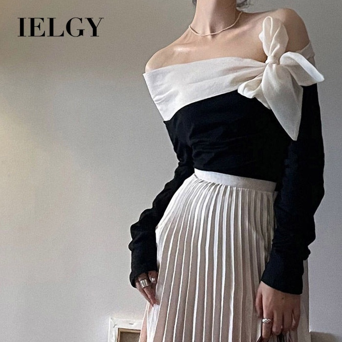 IELGY Áo Kiểu Tay Dài Hở Vai Phong Cách Pháp Thời Trang Cho Nữ