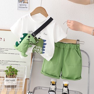 Set Đồ Mùa Hè 2 Món Gồm Áo Thun In Hình Động Vật Hoạt Hình + Quần Ngắn + Búp Bê