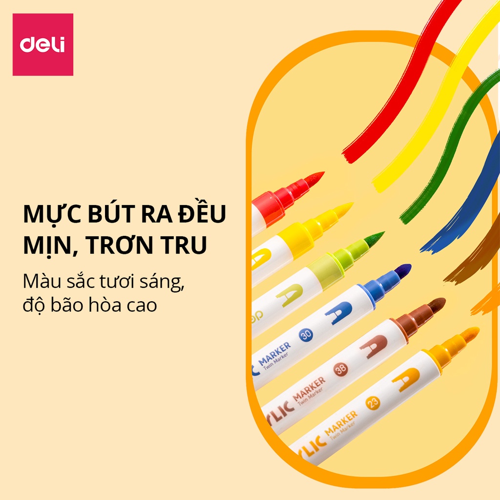 Set Bút Sơn Acrylic Marker Cao Cấp Deli - Tô Màu DIY Vẽ Giày Túi Tote Vải Chai Lọ Đất Sét Tự Khô Trang Trí Chống Nước