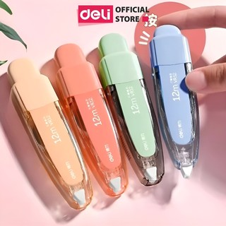 Bút Xóa Băng Có Nút Bấm 12M Deli - Xóa Sạch Phủ Kín Khô Nhanh Viết Đè Lên Ngay - Băng Xoá Kéo Cho Học Sinh Văn Phòng