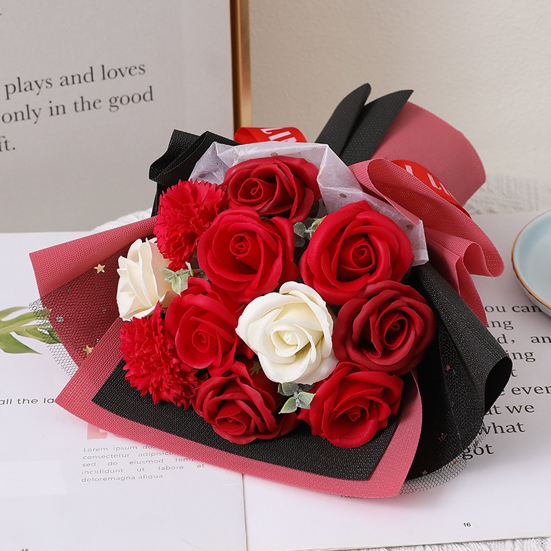 Bó Hoa Hồng Sáp Hoa Cẩm Chướng Nhân Tạo 11 Bông