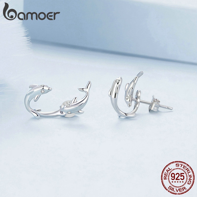 Bamoer Bông Tai Bạc sterling 925 Hình Cá Heo
