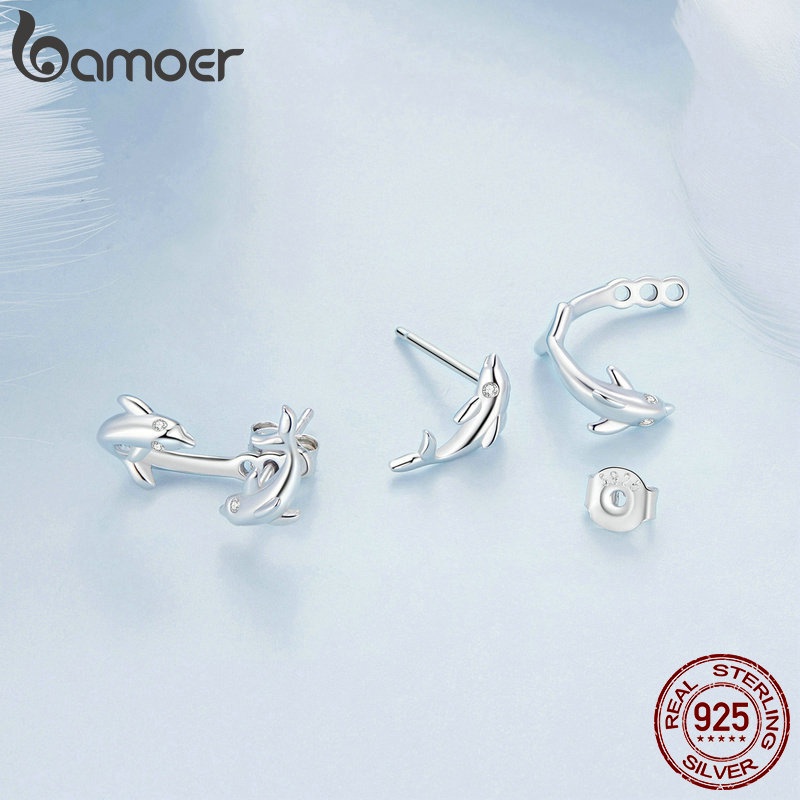 Bamoer Bông Tai Bạc sterling 925 Hình Cá Heo