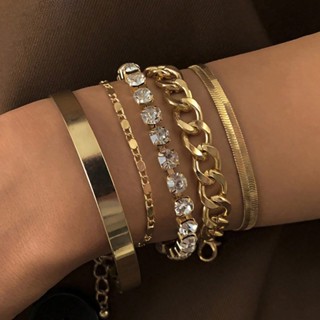 Set 5 Vòng Tay Mạ Vàng Đính Đá Thời Trang Cho Nữ