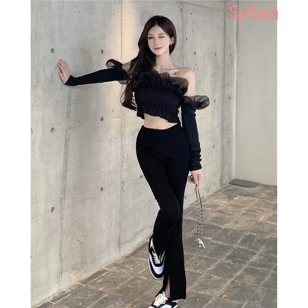 Áo Kiểu Tay Dài Trễ Vai Dáng Ôm Gợi Cảm Cho Nữ