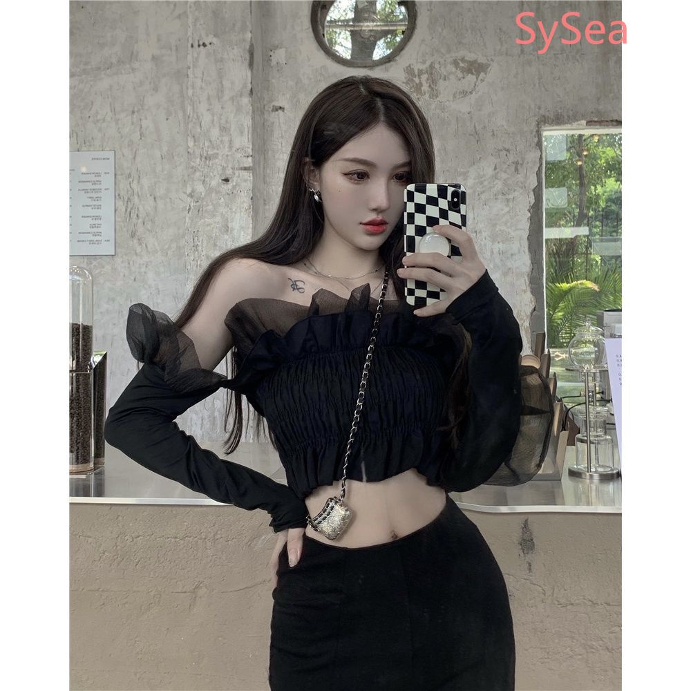 Áo Kiểu Tay Dài Trễ Vai Dáng Ôm Gợi Cảm Cho Nữ