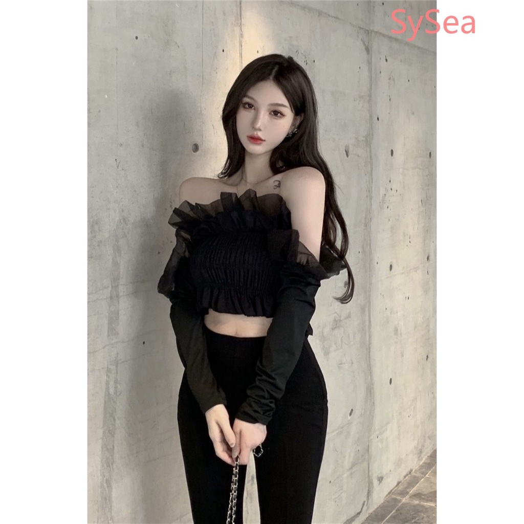 Áo Kiểu Tay Dài Trễ Vai Dáng Ôm Gợi Cảm Cho Nữ