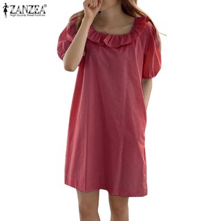 Zanzea Đầm Cổ Vuông Họa Tiết Kẻ Sọc Phối Ren Thanh Lịch Dành Cho Nữ