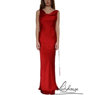 Ldd-nữ Dài Satin Bodycon Đầm Màu Trơn Dây Đeo Không Tay Lưng Cocktail Đầm Dự Tiệc Mùa Hè Câu Lạc Bộ Đầm