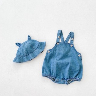 Yếm suit jean kèm mũ cho bé