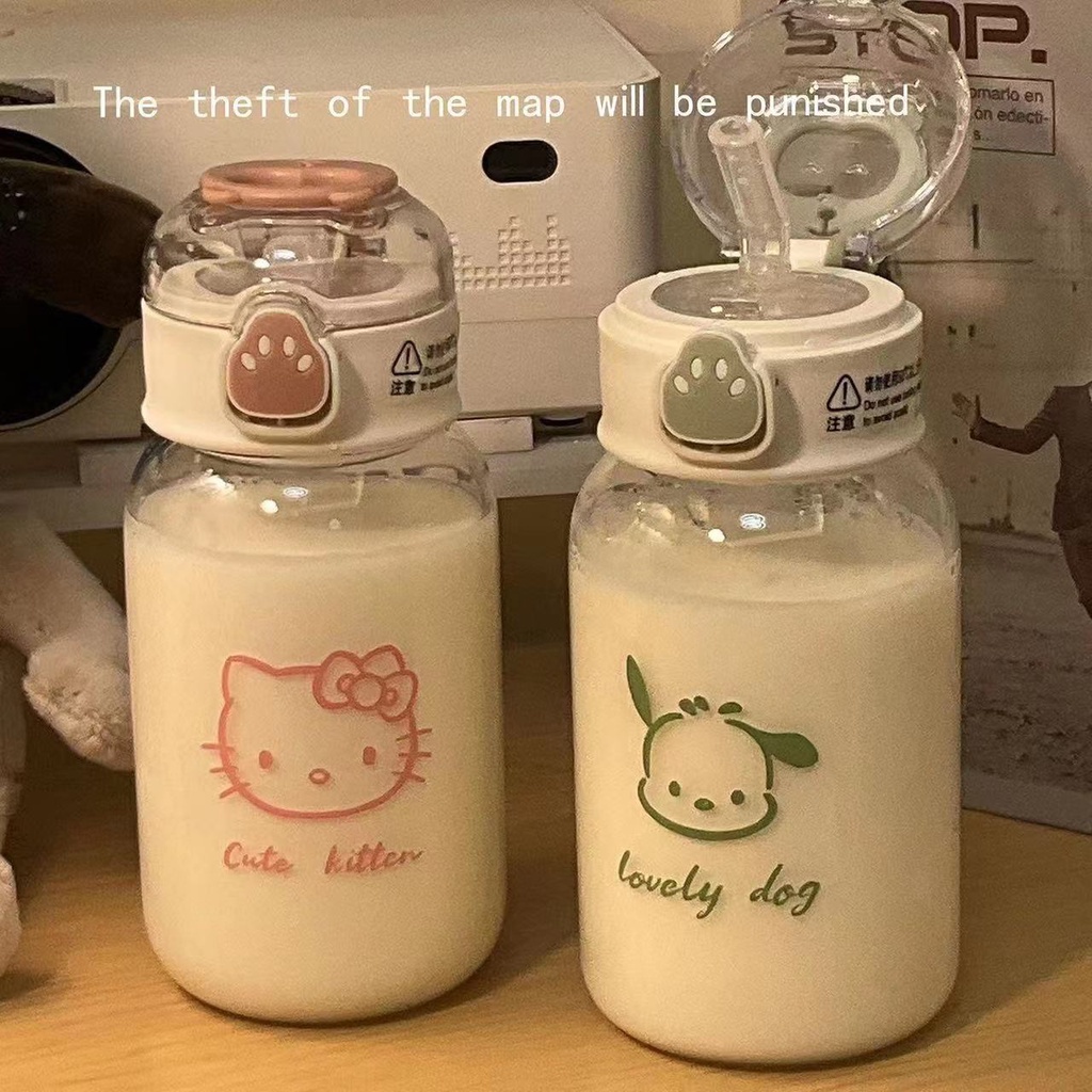 Bình Nước Nhựa Hình Chân Mèo Dễ Thương Có Ống Hút Tiện Lợi