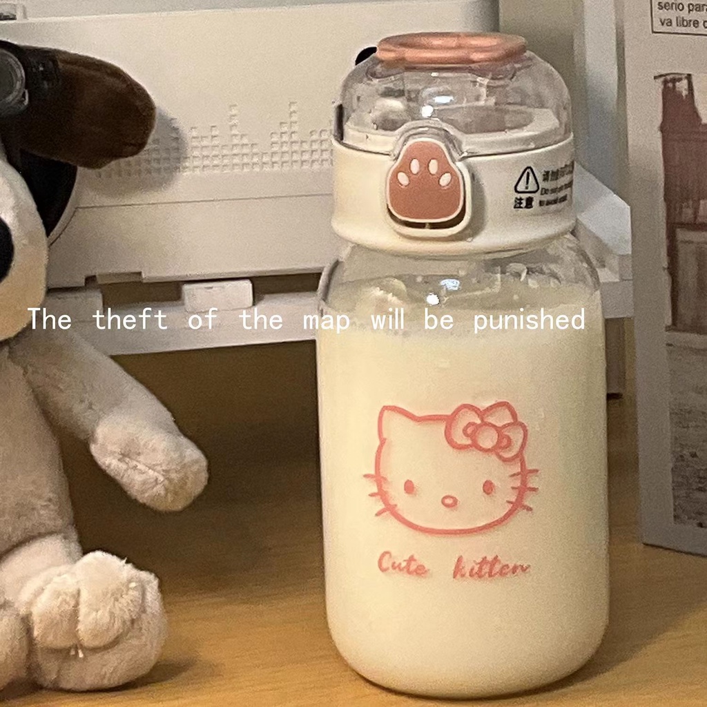Bình Nước Nhựa Hình Chân Mèo Dễ Thương Có Ống Hút Tiện Lợi