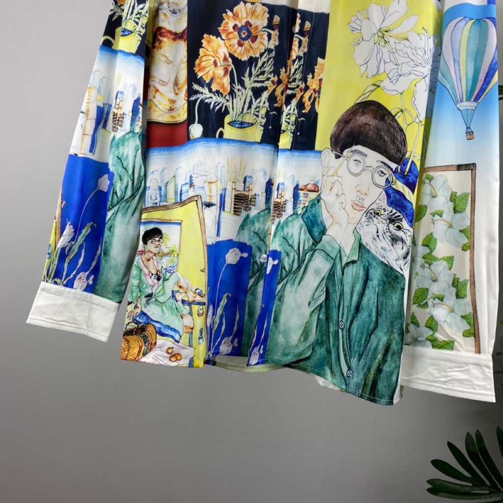 WUX5 Casablanca long-sleeved shirt portrait letter printing pattern men's and women's same shirt spot cardigan trend