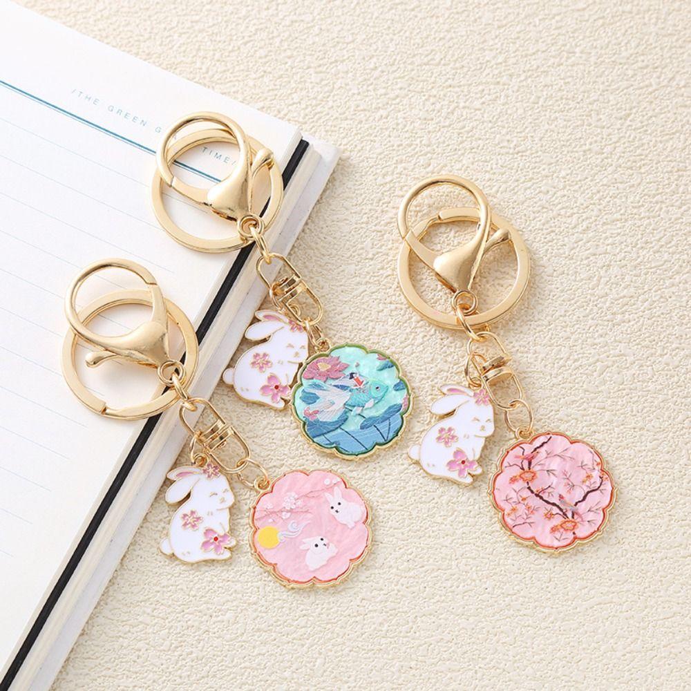 Móc chìa khóa MMULCK hình thỏ hoạt hình bằng kim loại trung thu cho nữ / học sinh / bé gái