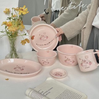 Bộ chén dĩa hình thỏ hồng dễ thương cho bé gái