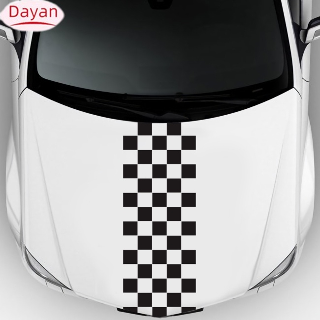 Miếng Dán Đề Can vinyl Sọc Caro Trang Trí Đầu Xe Đua Thể Thao