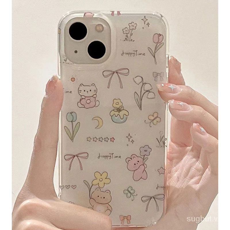 Dễ Thương Ốp Điện Thoại Trong Suốt Chống Sốc Hình Mèo Và Hoa Cho iphone 11 12 13 14 pro max 11promax