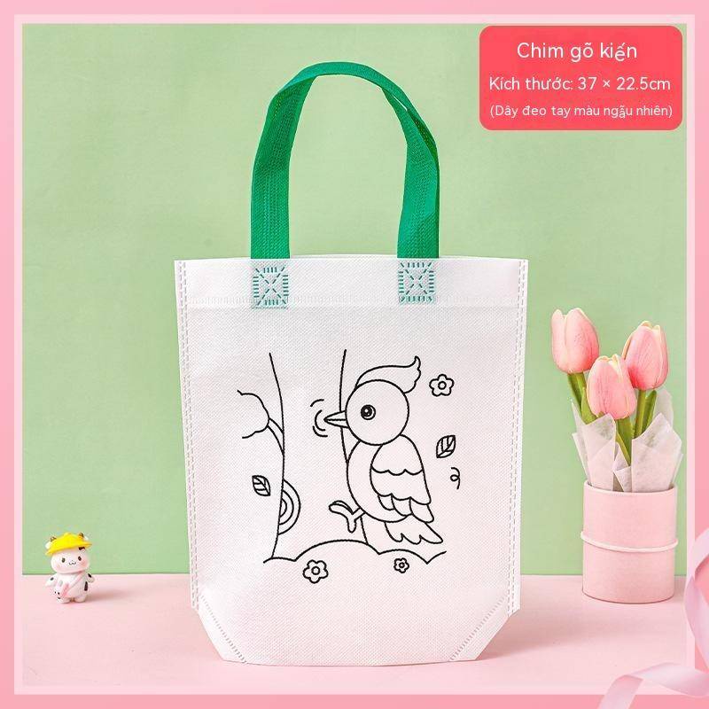 Túi tote Bằng Vải Không Dệt Tự Tô Màu Họa Tiết Hoạt Hình graffiti Cho Trẻ Em